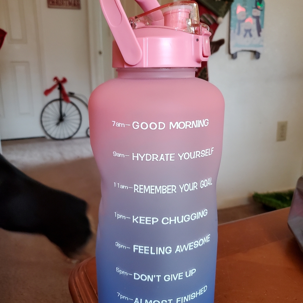 Goswag 1 gallon / 128 oz Water Bottle with Straw and Time Marker